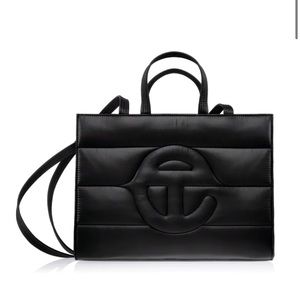 Iconic TELFAR Medium Shopping Tote in Quilted Black.